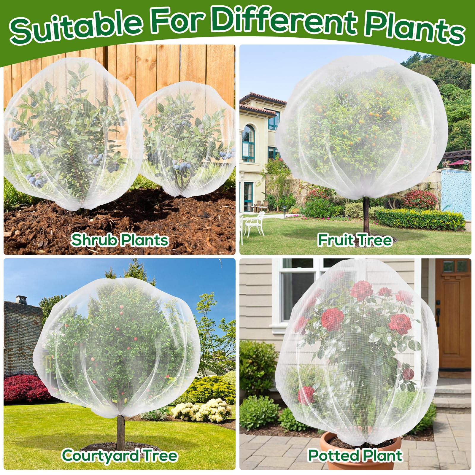 ZYP backyard orchard netting covering multiple plants for secure protection.