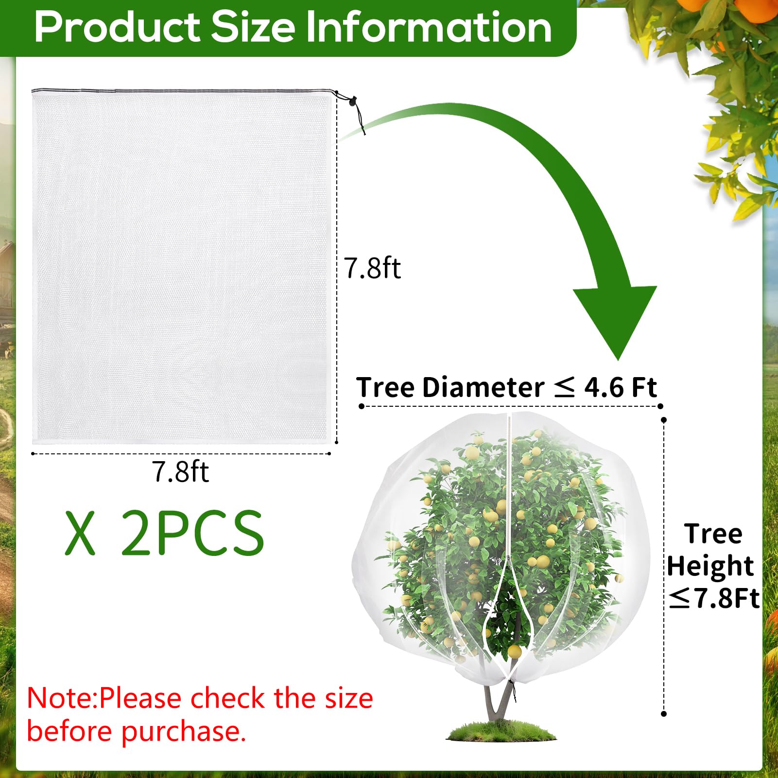 ZYP fruit tree netting with zipper and drawstring for easy adjustment.