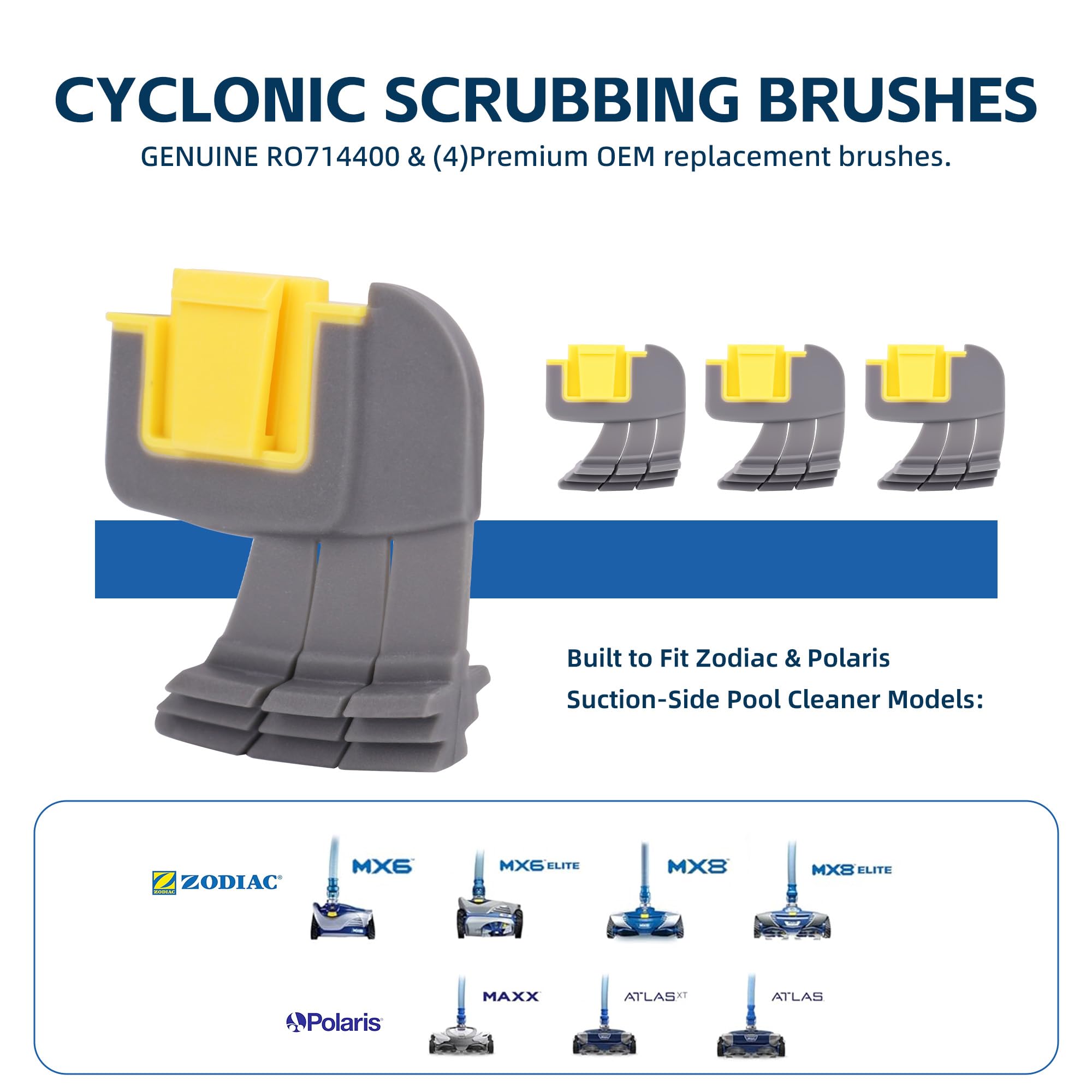 ZYROA replacement brushes with squeeze-release tabs install in seconds.