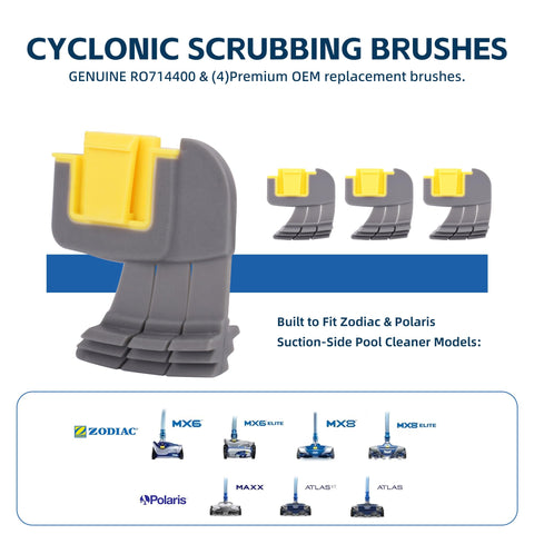 ZYROA replacement brushes with squeeze-release tabs install in seconds.