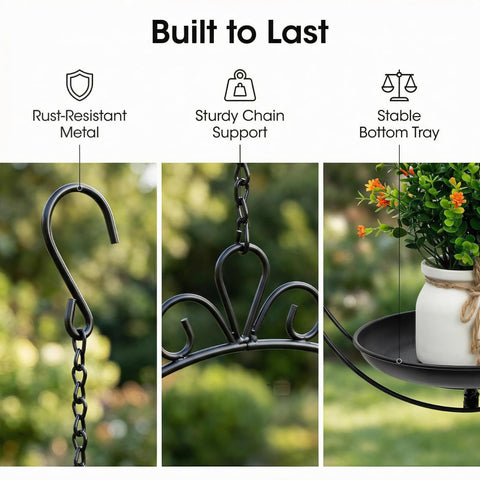 ZYUXUAN black modern boho hanging planter complements contemporary decor.