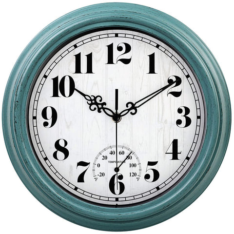 zyzamay 12-inch outdoor clock in green with waterproof housing for easy time reading from a distance