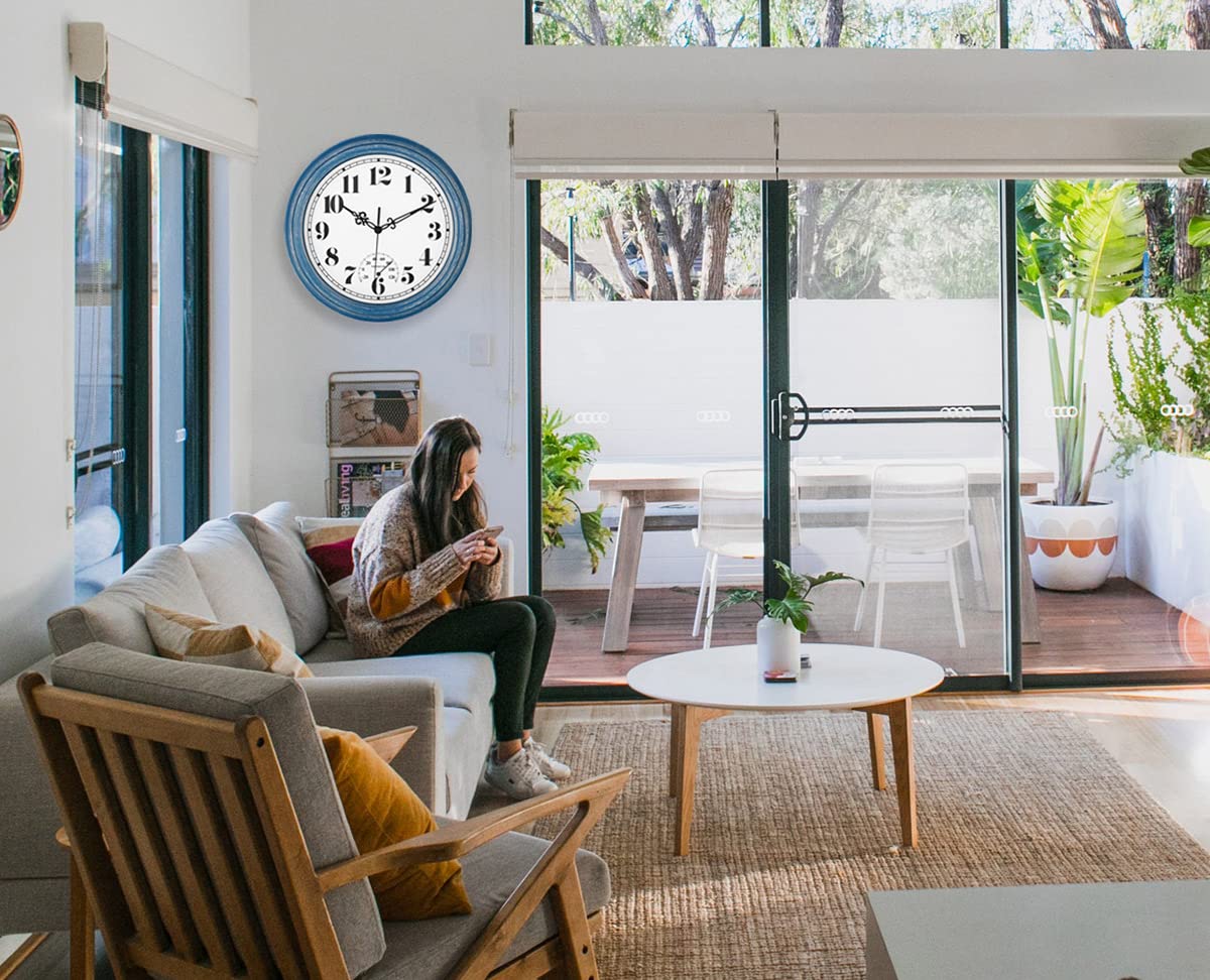 zyzamay blue decorative wall clock adds retro charm to patio