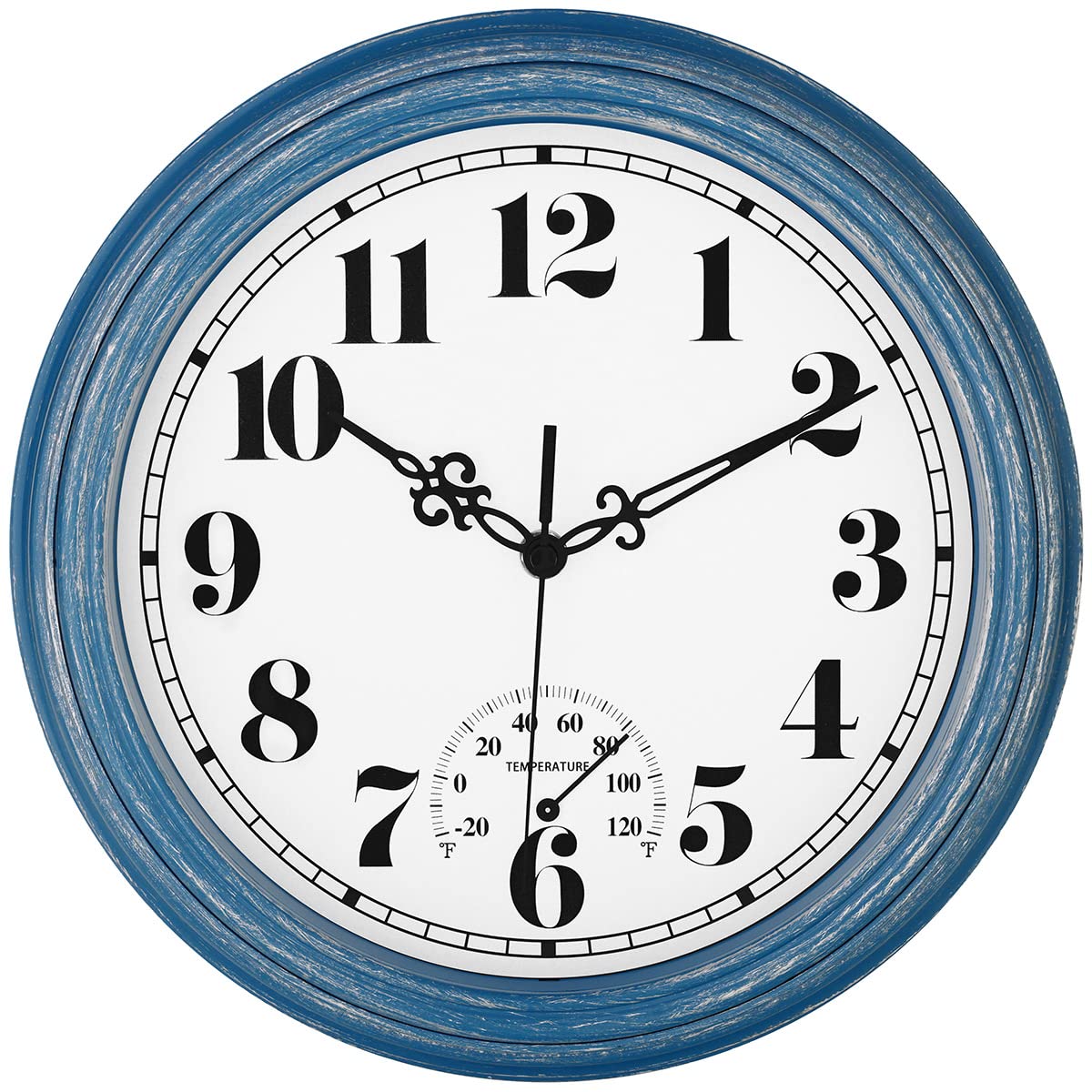 zyzamay waterproof outdoor clock with thermometer on blue patio wall for all-weather viewing