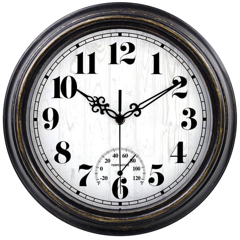 zyzamay waterproof outdoor clock with thermometer for porch and weather resistance.