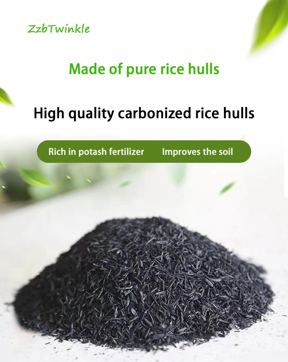 ZzbTwinkle rice hulls powder texture ready to mix into soil for improved drainage.