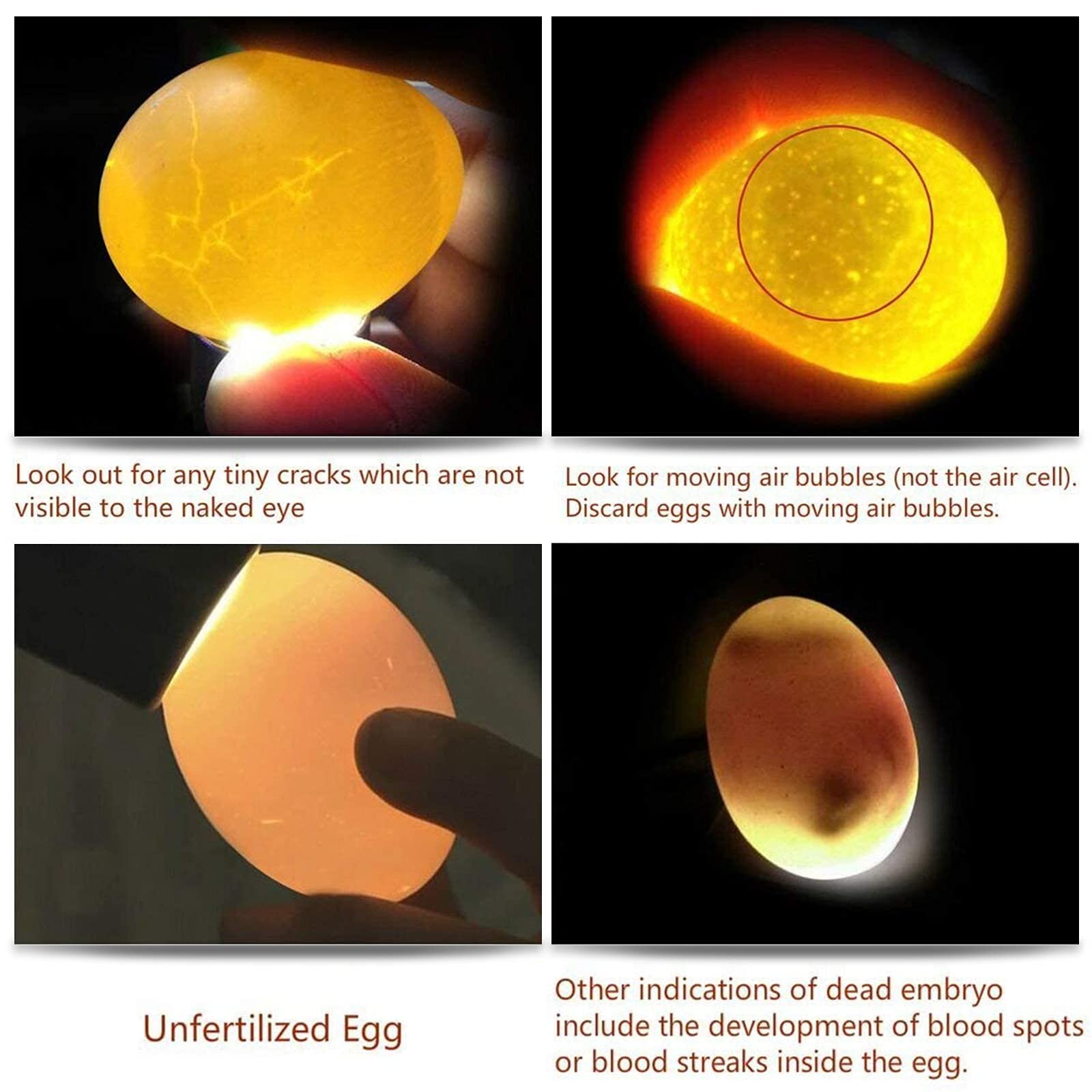 ZZBUY egg candler light includes a quick candling guide for reference.
