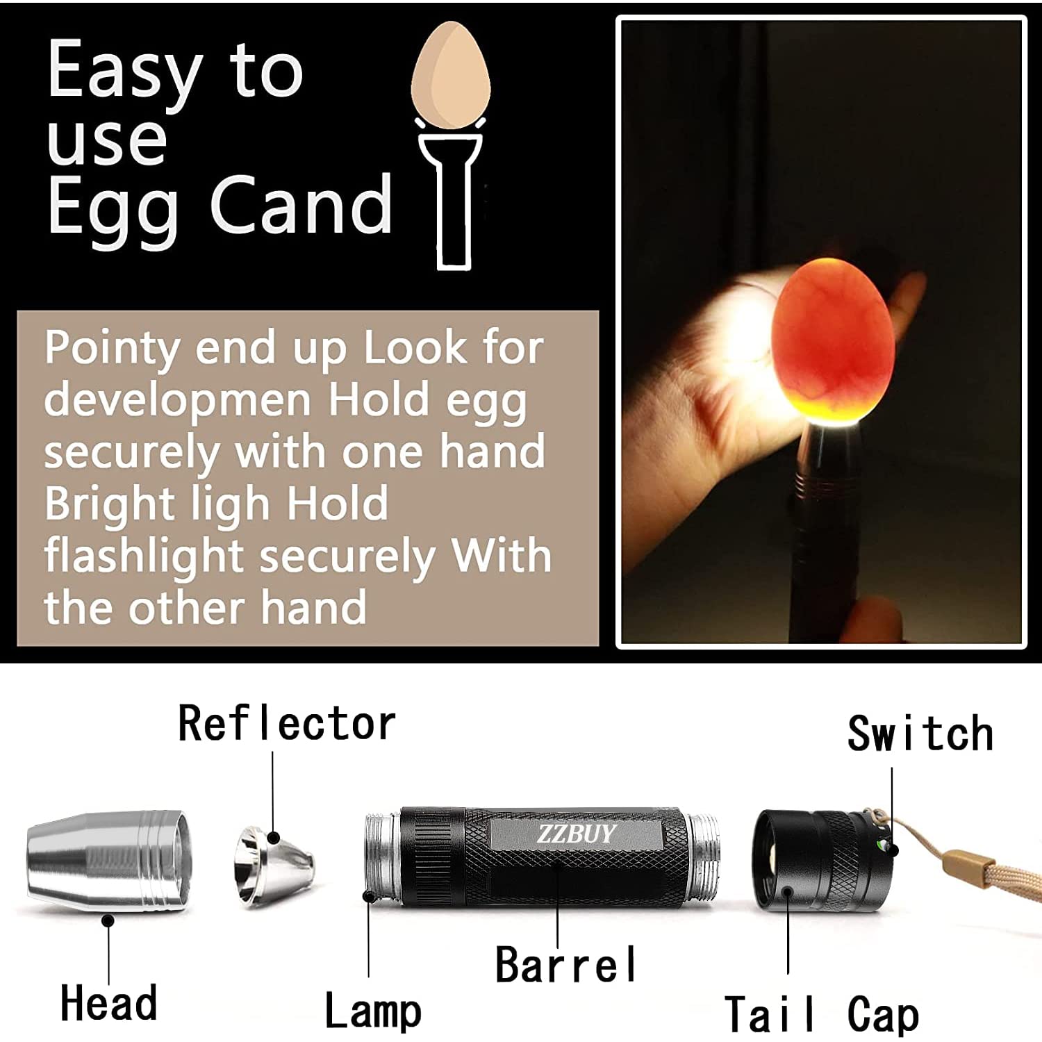 ZZBUY waterproof egg candler designed for safe use in wet environments.