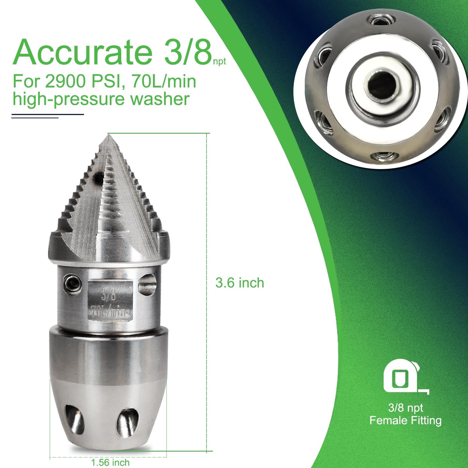 ZZHANFF 3/8 NPT female fitting ensures compatibility with high-pressure machines.