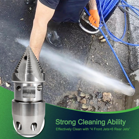 ZZHANFF sewer jetter nozzle rear jets push debris forward for flushing.