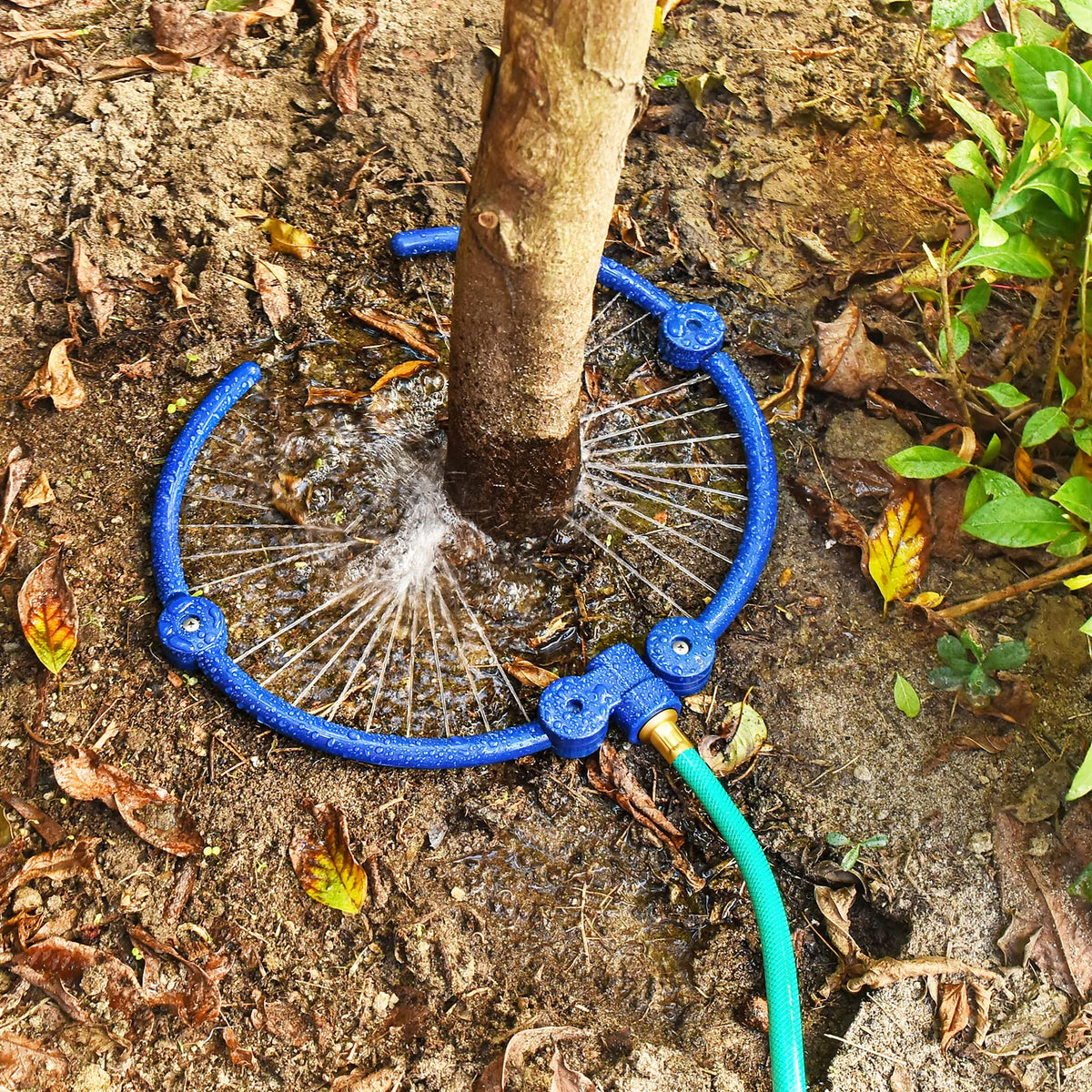 ZZM 360° tree water ring around a young tree providing targeted root irrigation.