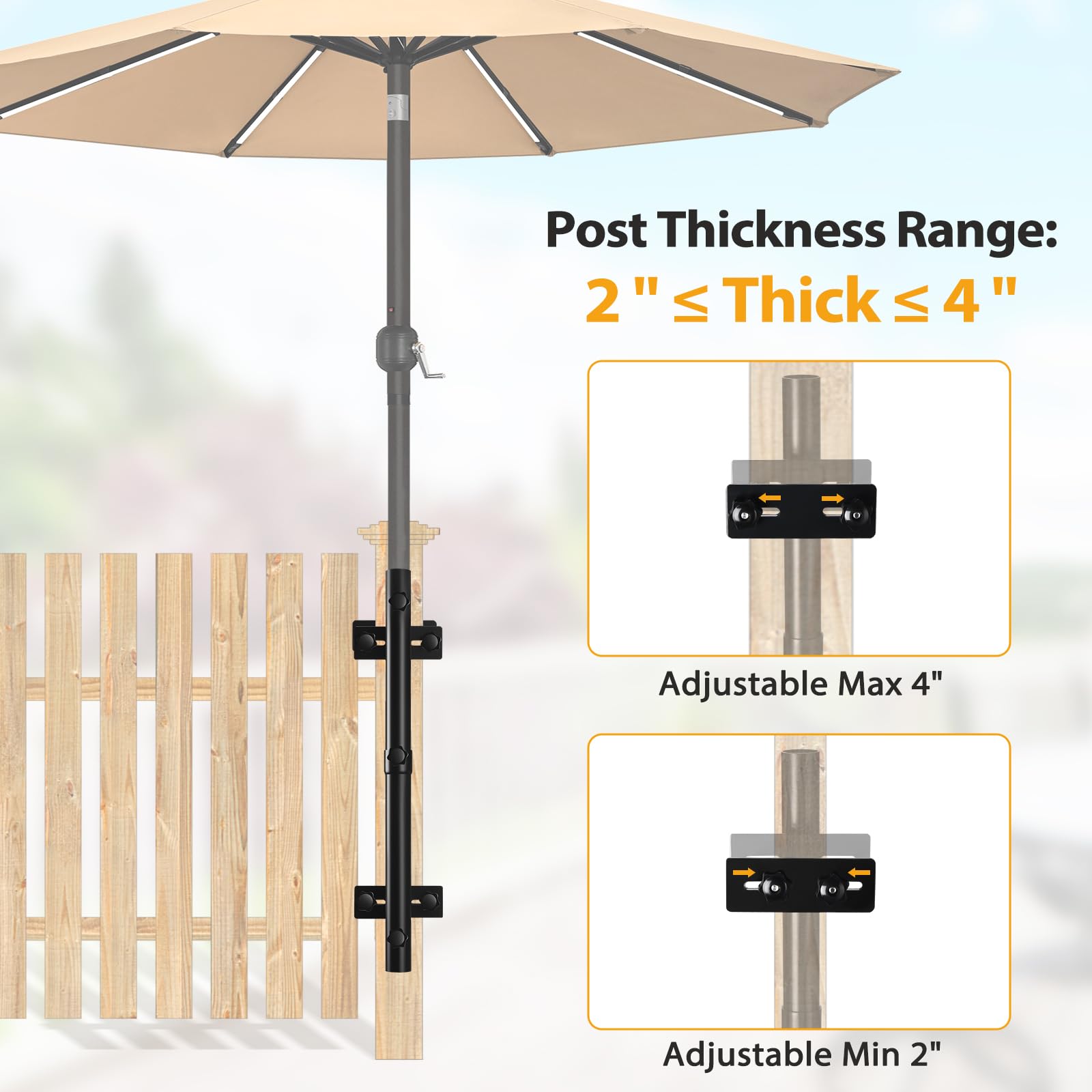 Weather-resistant steel frame supports outdoor use and railing attachment.