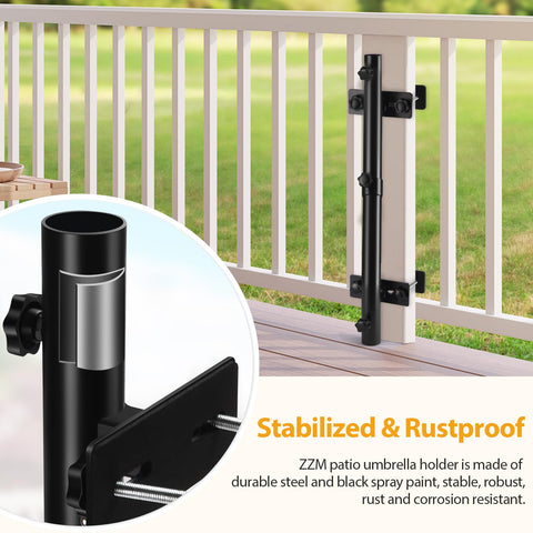 Upgraded three-screw design keeps the parasol pole secure on the railing.