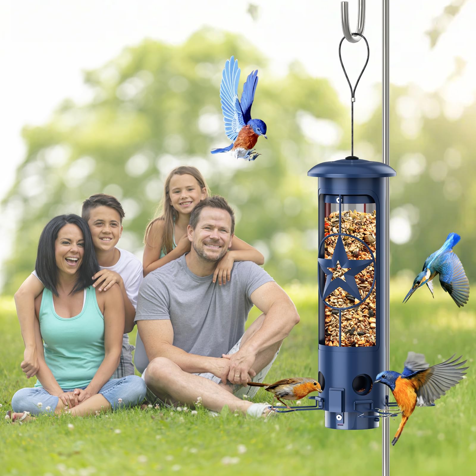 ZZOOEE Red feeder with star accent enhances outdoor decor
