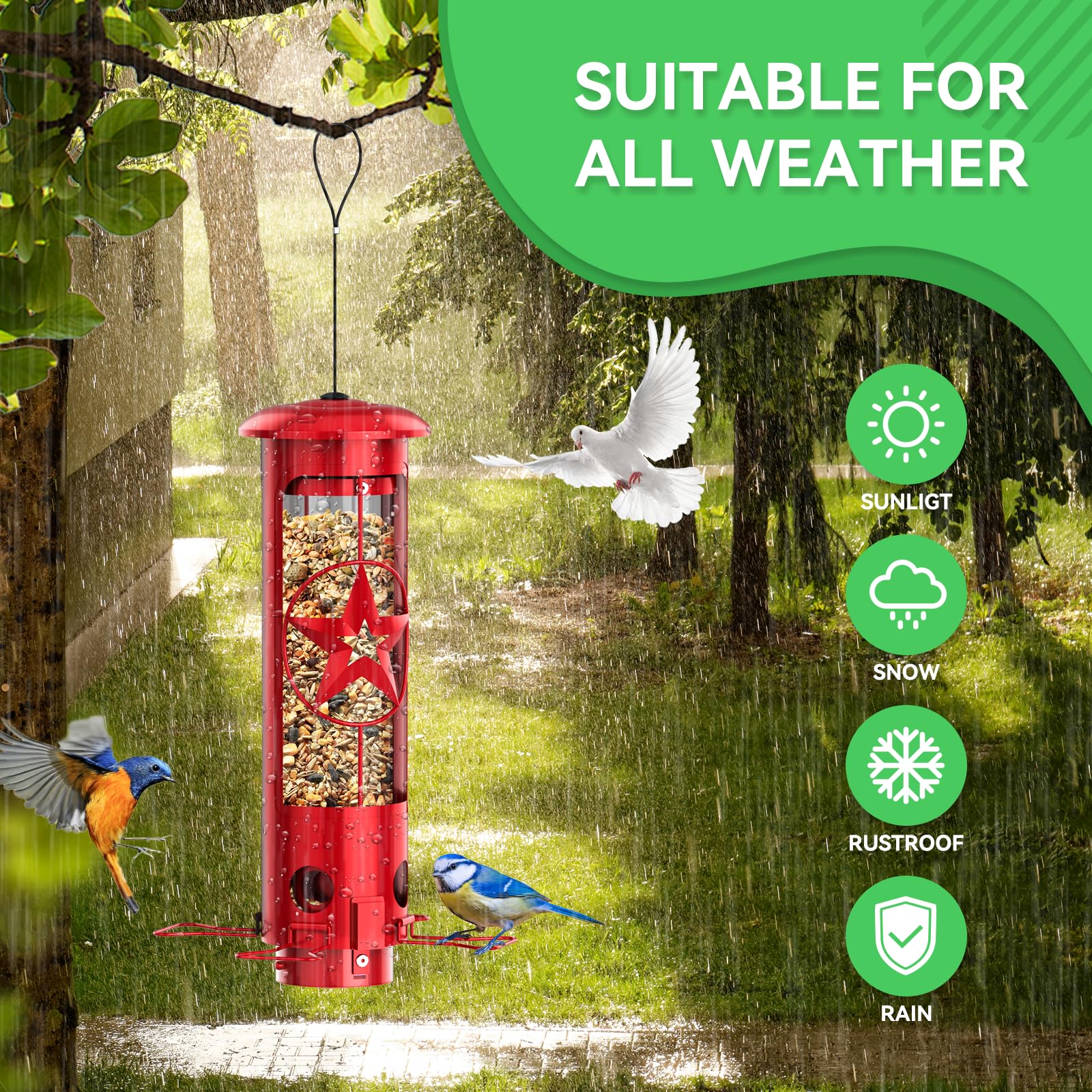 ZZOOEE Squirrel-Proof Feeder easy-refill opening reduces spills during refills.