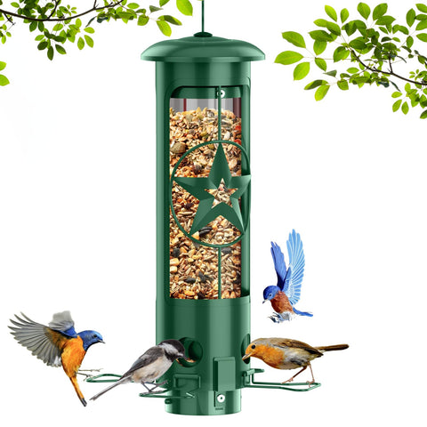 ZZOOEE Squirrel Proof Feeder front view with gravity protection for uninterrupted bird feeding