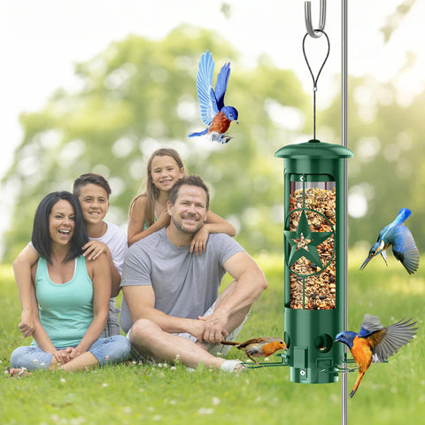 ZZOOEE Squirrel Proof Feeder hanging setup for branches, poles, or eaves