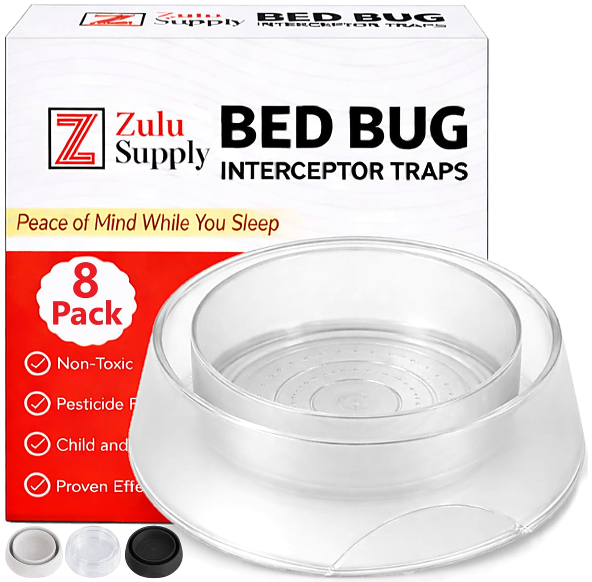 Z Zulu Supply bed bug interceptor under a bed leg captures pests early.
