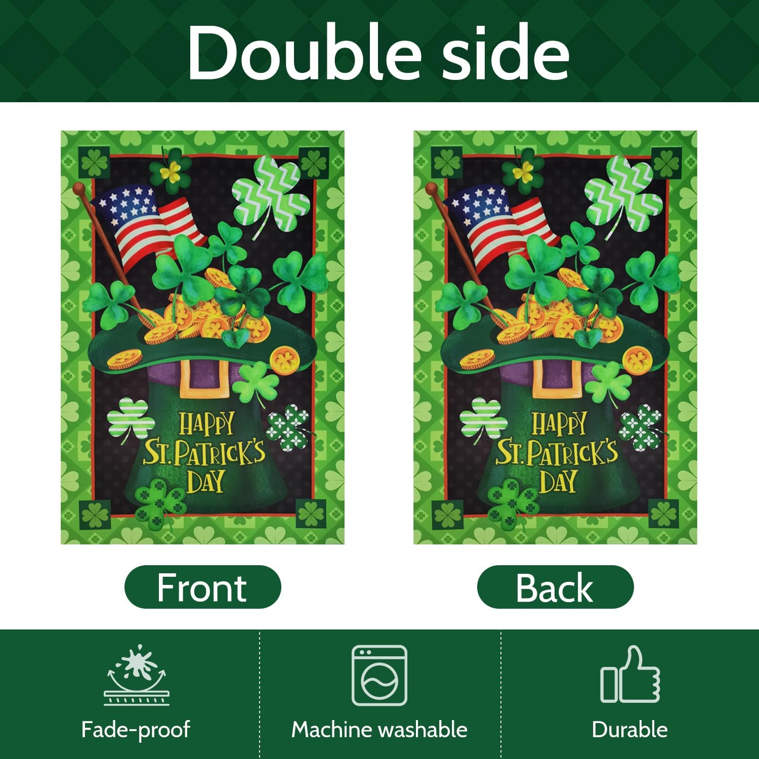 ZZWSFR double-sided printing makes shamrock motifs visible in sun or shade.