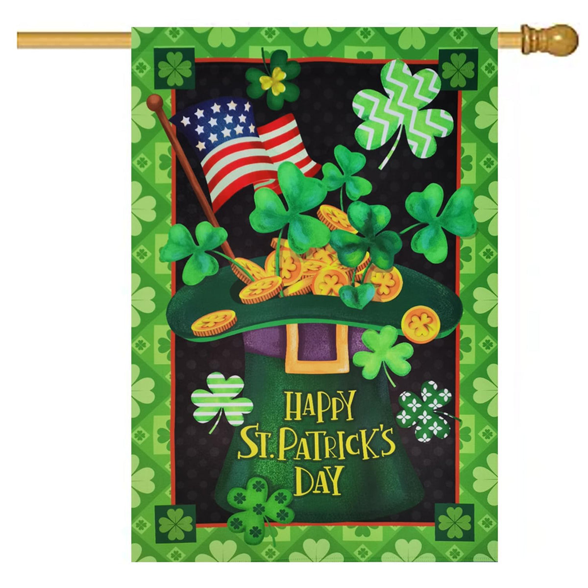 ZZWSFR St. Patrick's Day flag with green shamrock front boosts outdoor festive curb appeal.