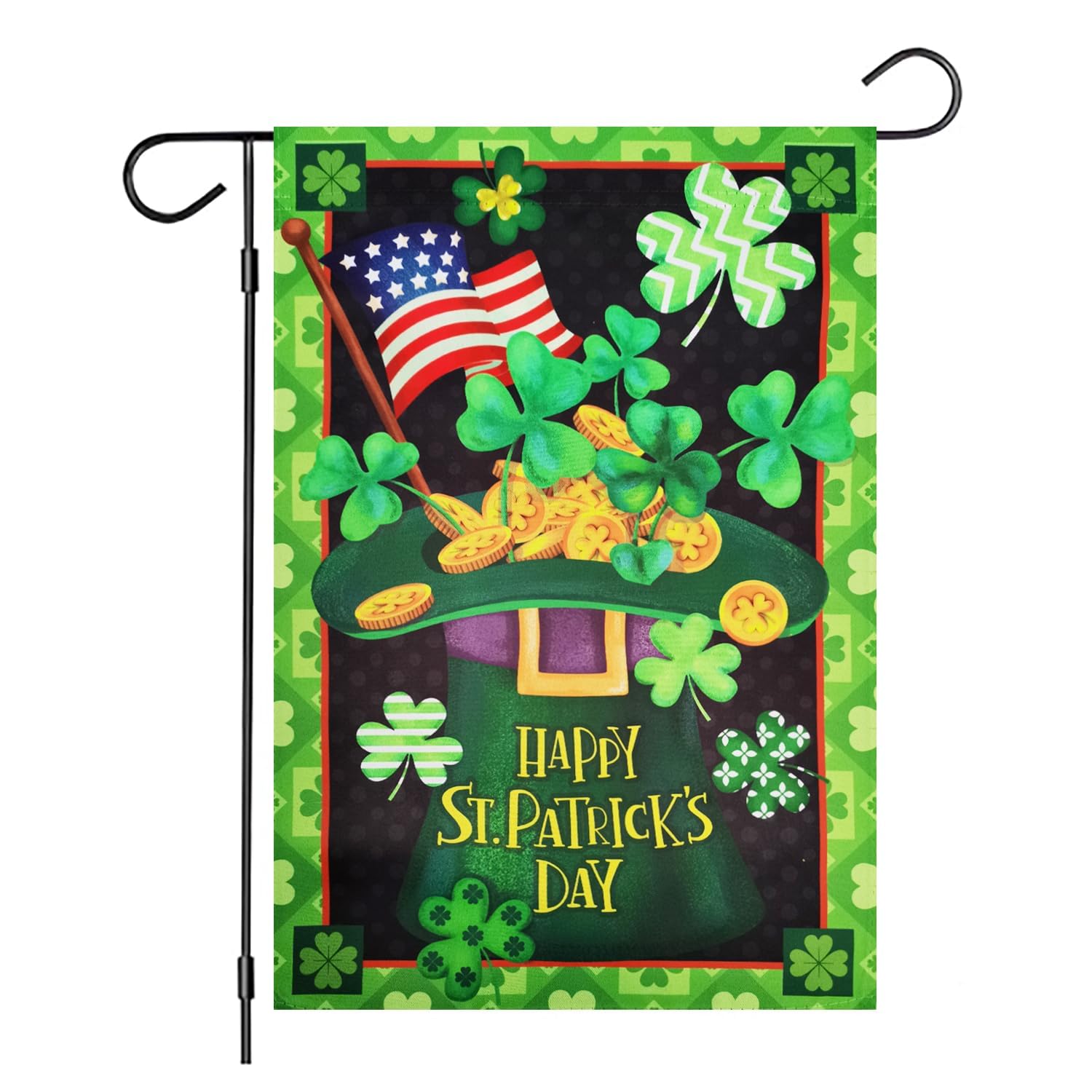 ZZWSFR St. Patrick’s Day garden flag with green shamrock for vibrant outdoor decor